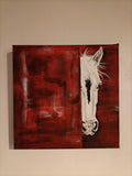 Tableau cheval contemporain sur fond rouge, peinture acrylique originale – Les Nuances de DD